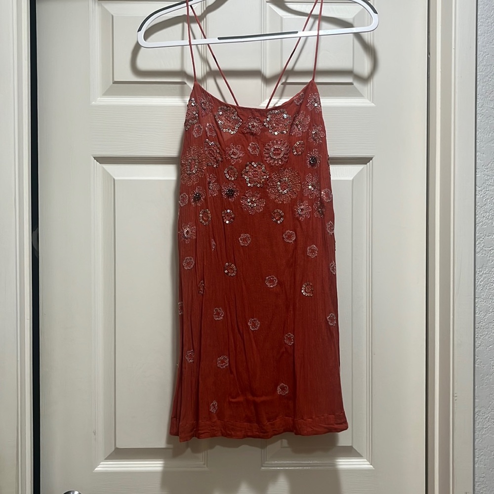 Free People Strappy Sequin Mini Dress; Great Burnt Orange Color